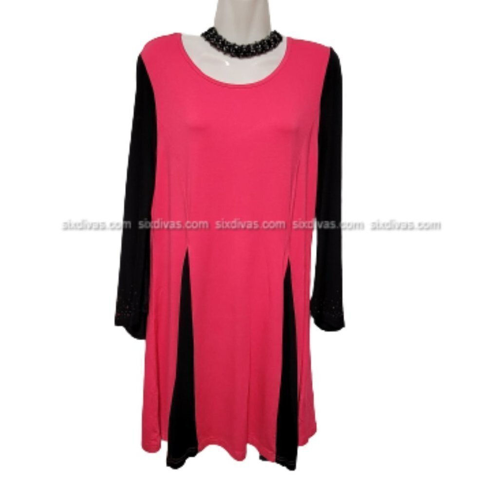 Pink and Black Tunic Kimono Sleeves Loose Fit Plus Size Tunic Top - New